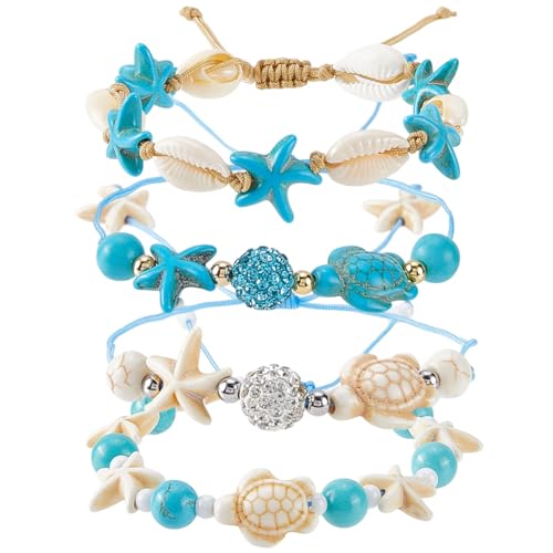 SUNNYCLUE 4 Estilo de Pulsera de Tortuga Marina, Tobillera de Concha, Tobilleras...
