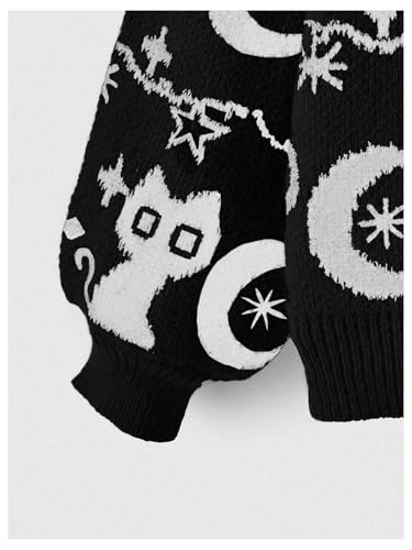 Image of WDIRARA Women's Goth Cartoon Pattern Sweater Long Sleeve Crewneck Knit Pullover Top