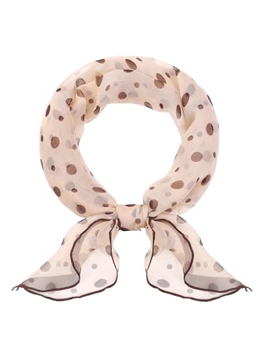 Women Polka Dots Chiffon Small Square Scarf, 1950s Retro Lightweight Soft Sheer Ruffle Scarves Neckerchief