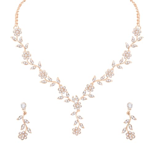 Image of Atasi International American Diamond Style Silver Plated Necklace with Earrings Jewellery Set for Women - Perfect for Party, Wedding, and Engagement