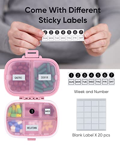 Holii Travel Pill Organizer, 8 Compartments Portable Pill Case, Daily Pill Box to Hold Vitamins, Small Pill Container for Pocket Purse Medicine Organizer(Pink) - Image 3