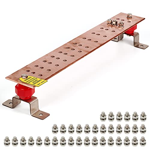 Ground Bar Kit 24" X 4" X 1/4" Heavy-Duty Copper Bus Bar,With 36 X 0.438’’ Holes And 2’’X2” Standoff Insulators Made From Ul Recognized Material,2500V #TOP25