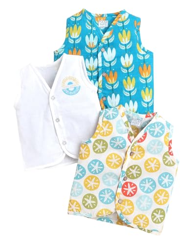 Image of POLKA TOTS 100% Organic Muslin Jhabla for Baby Boys & Girls | Unisex Half Sleeves Front Open Vest for Infants | Ultra-Soft, Breathable & Lightweight Summer Jabla Set | Regular Fit (Pack of 3)