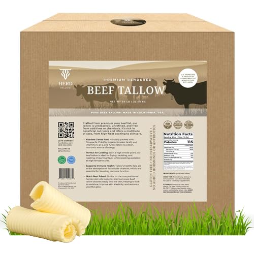 Grass-Fed and Finished Beef Tallow For Cooking, 50 lbs, Non-GMO, Keto-Friendly