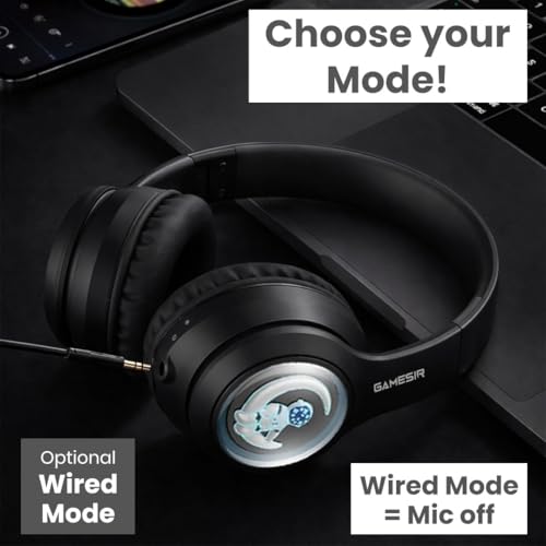 Image of GameSir Astro Junior Wireless Headphones with 40mm Drivers, Deep Bass Stereo Sound, Bluetooth 5.3, Over-Ear Noise Isolation Headset with LED Light, Built-in Mic for PC, Mobile & Laptop (Black)