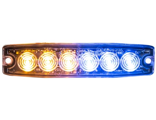 Image of Buyers Products 8892208 5 Inch Amber and Blue LED Strobe Light, Ultra‑Thin Surface Mount Warning Light, 6 LEDs, 23 Flash Patterns, Aluminum Housing, IPX8 Waterproof, for Trucks and Utility Vehicles
