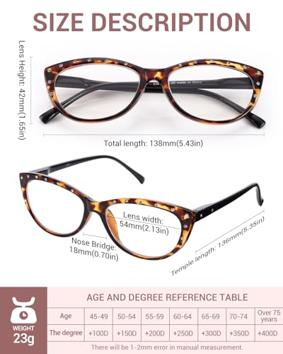 Image of LUFF Reading Glasses for Women Blue Light Blocking,4 Pairs 4 Color Elegant Computer Glasses With Bling Diamond,Cat Eye Design