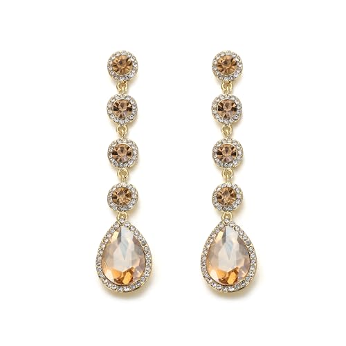 BriLove Women's Elegant Wedding Bridal Crystal Beaded Teardrop Chandelier Dangle Earrings