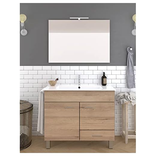 ALLSTONE Conjunto de Baño Samos 2 Puertas y un cajón - 7 Colores Distintos -15 Medidas - Incluye Mueble, Lavabo y Espejo - Estepa 50 x 40 cm