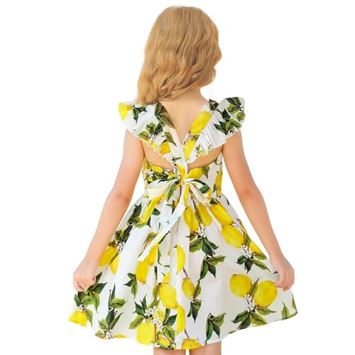 NNJXD Floral Girl Printed Dress Ruffles Sleeve Tie Back Summer Casual Sundress Toddler Kids Clothes
