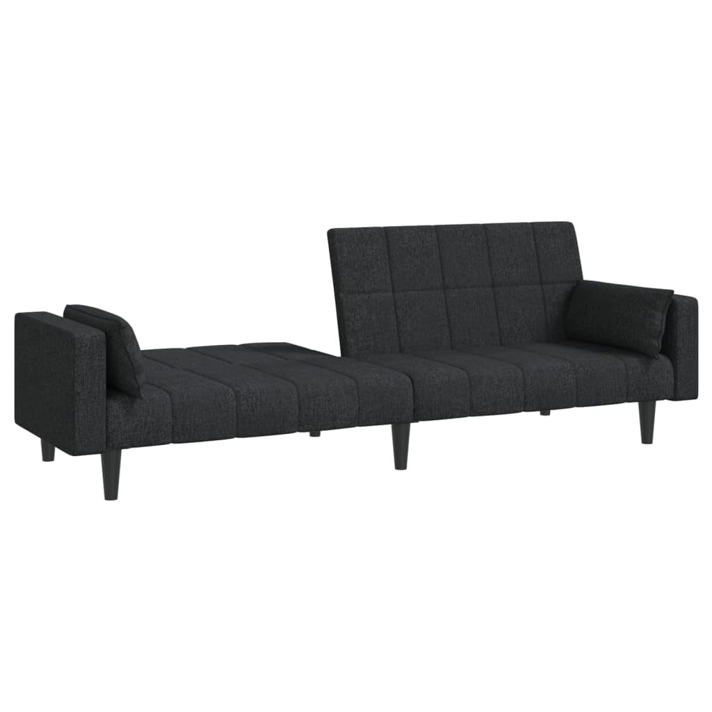 Sofá cama de 2 plazas de tela negra con 2 almohadas, 220 x 84,5 x 69 cm, sofá y cama 2 en 1, muebles tapizados robustos para salón, habitación de invitados, relajación y asiento cómodo