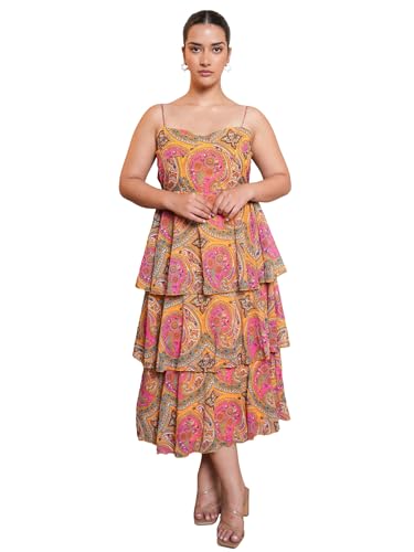 Image of PURVAJA Women's Layered Below Knee Length Dress (Floe-022-024)