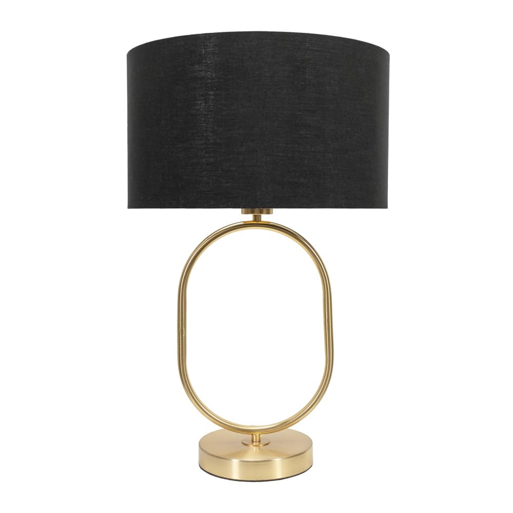 ValueLights | Antonia Black Fabric Drum Lamp Shade Brushed Gold Oval Table Lamp with LED Bulb | Table Lamps, Home Décor & Improvement Essential | Included LED Bulb