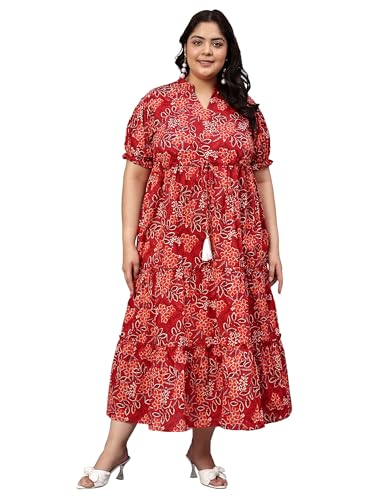 Image of Indietoga Women's Floral Printed Pure Cotton Tiered Maxi Dress (XL to 7XL)