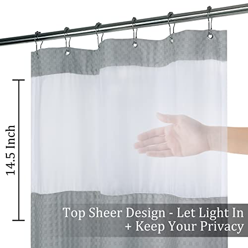 Caremee Heavy Waffle Shower Curtain With See Through Top Cotton Blend Fabric Bath Curtains Hotel Grade Machine Washable Shower Curtains, 72 X 84 Inch, Grey #TOP2