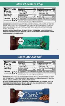 Variety Pack Dark Protein Bars – "Made for NuGo Nutrition" – 12 Count. Flavors include Pretzel, Mint, Chocolate Chip, Mocha, Peanut Butter, Coconut, or Almond. Kosher Pareve, Dairy-Free, Vegan, and Gluten-Free. Packaging by The Kitchen Queen, High Protein Bars 12 Ct.