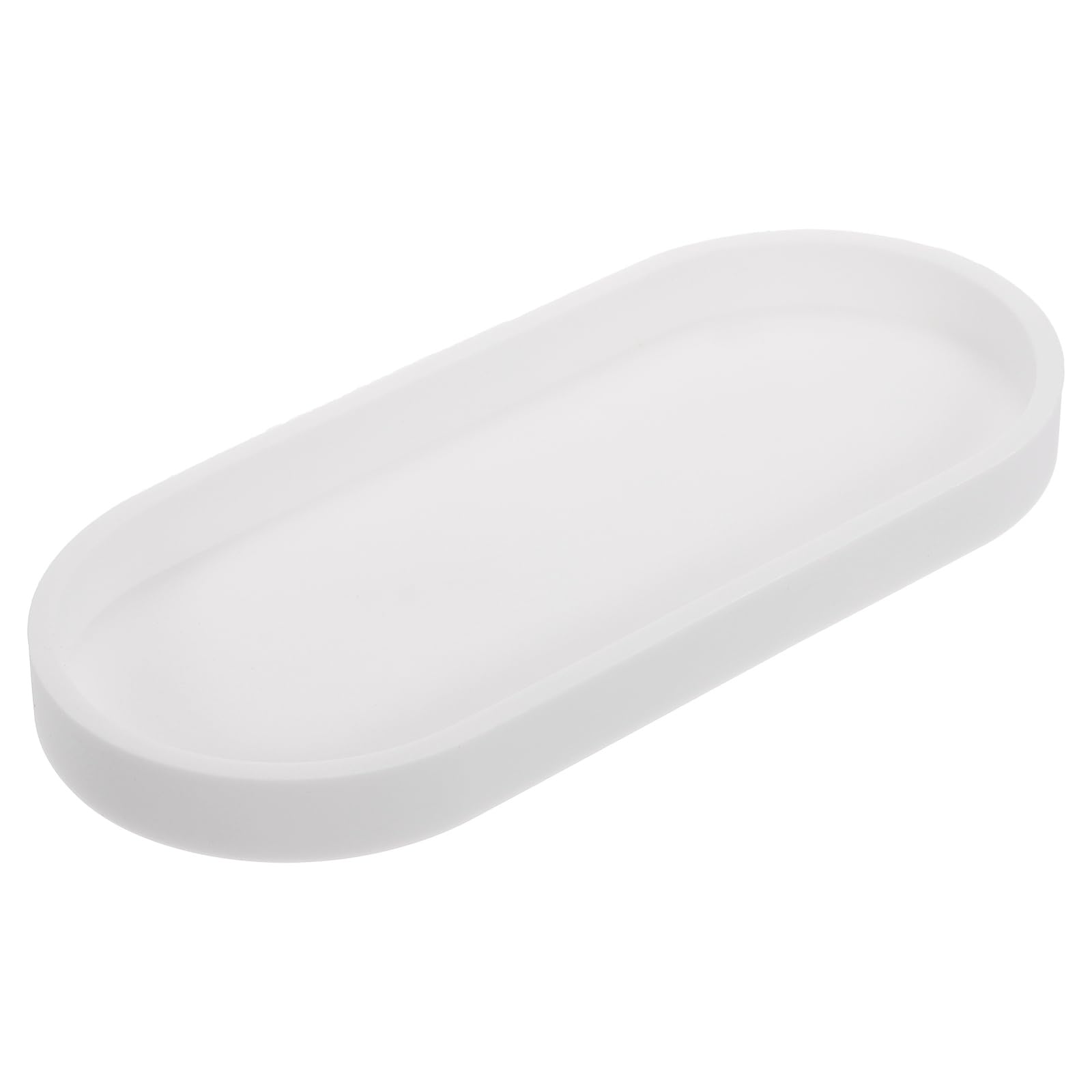 sourcing map Bathroom Vanity Tray, 9.8" x 4" Oval Silicone Soap Dispenser Trays, Shatterproof Kitchen Sink Organizer for Soaps Keys Candle Trinket, White