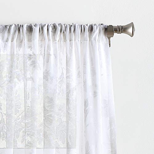 Martha Stewart Aster Acanthus Semi-Sheer Rod Pocket Window Curtain Panel Pair, 95", White #TOP2