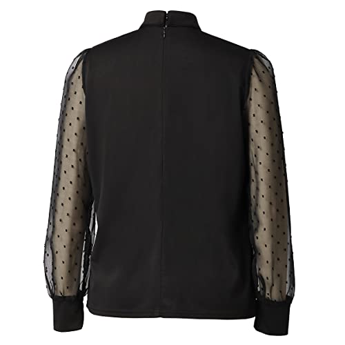 Church Priest Clergy Shirt For Women Transparent Mesh Long Lantern Sleeve Top With Tab Insert Stand Collar #TOP5