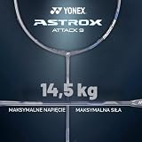 Yonex Rakieta do badmintona Astrox Attack 9 Gun Metal Grey G4 4U (80 g/m² - 14,5 kg) (wyprodukowano w Indiach)