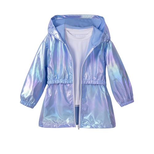 Toddler Girls Reflective Jacket Zip Up Shiny Hooded Windbreaker High Visibility Lightweight Cycling Running Coat