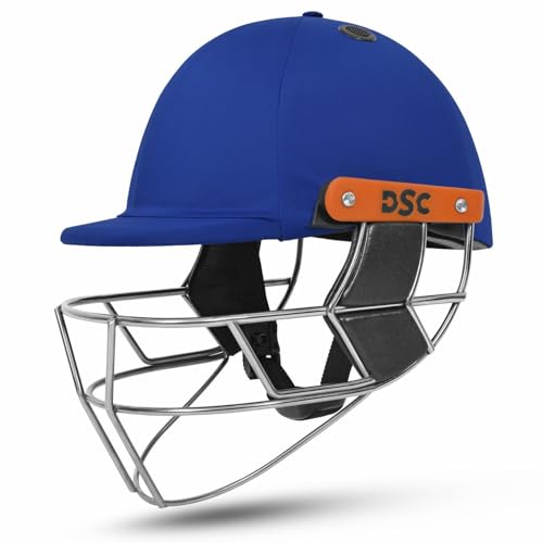 Image of DSC Empra Titanium BSI Approved Professional Cricket Helmet | BS7928 Certified Pro-Standard Hard Ball Helmet with Ultra-Light Titanium Grill & Advanced Shock Absorption | Color: Royal Blue | Size: M
