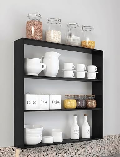 Image of Dime Store Wooden Kitchen Shelf Racks Wall Shelf Rack for Kitchen Storage Boxes Spice Jars Rack Wall Mounted (Standard, Black)