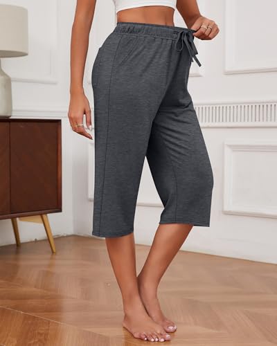 Neer 3 Pack Women's Capri Pants, Cotton Wide Leg Basic Sweatpants Lounge Loose Fit Casual Drawstring Yoga Capris with Pockets3