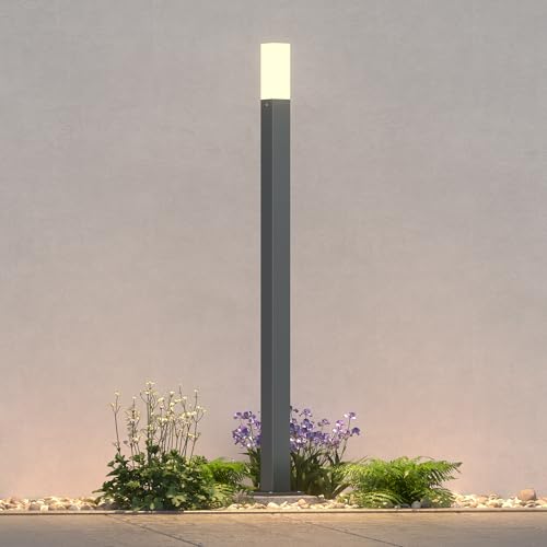 doporro Lampione da Giardino LED 3000K, Palo Luce Esterno Quadrato IP65 in Alluminio Grigio Scuro H80cm, Luce Calda per Vialetti, Giardini, Cortili e Ingressi