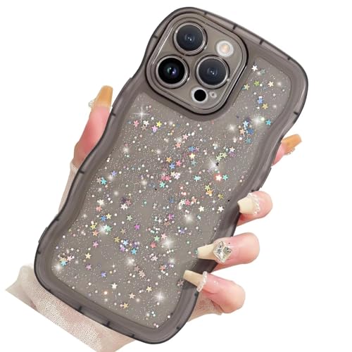 Tivenfezk Nadoli Bling Cover per iPhone 11 PRO Max,Custodia Carino Curly Onda Trasparente Brillantini Stella Estetico Paraurti Morbido TPU Protettiva Cover