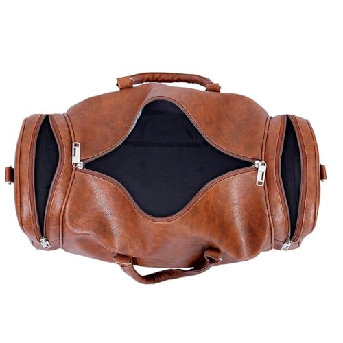 Image of Leather World Duffle Bag 55 L Brown Vegan Leather Weekender Travel Luggage Bag with Detachable Shoulder Strap for Men & Women (TAN)