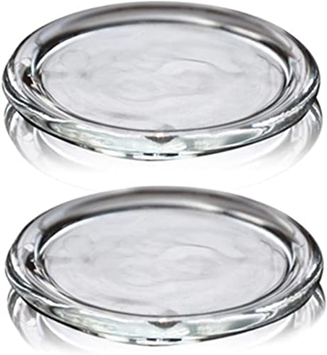 Cumuiu 2 Pack Glass Candle Holder 4' Clear Beautiful Transparent Round Candle Plate&hellip;