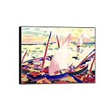 MUHJDYC Famosa Impresión Imagen en Lienzo-Barcos en playa-Cuadros Decoracion Salon Modernos-Marco Negro Arte Pintura Dormitorio Hogar 30x40cm-12x16in