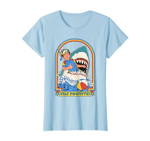 Stay Positive Shark Attack Sarcastic Retro Funny Adult Humor T-Shirt