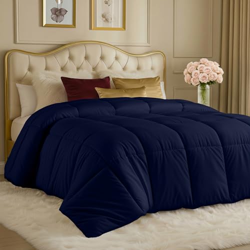 Image of Utopia Bedding Comforters Queen Size, All Season Duvet Insert, Down Alternative Box Stitched Bed Comforter with Corner Tabs, Machine Washable (Navy)