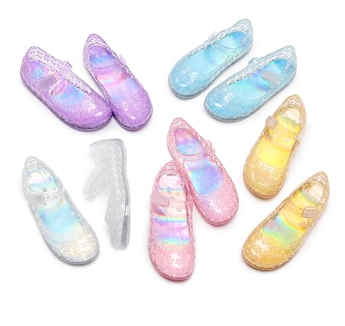 Image of Princess Dress Sandals Jelly Shoes for Toddler Girls Size 8, Blue Bird Nest Layered Lines Mary Jane Flats Childrens Clear Glitter with Hollow-Carved