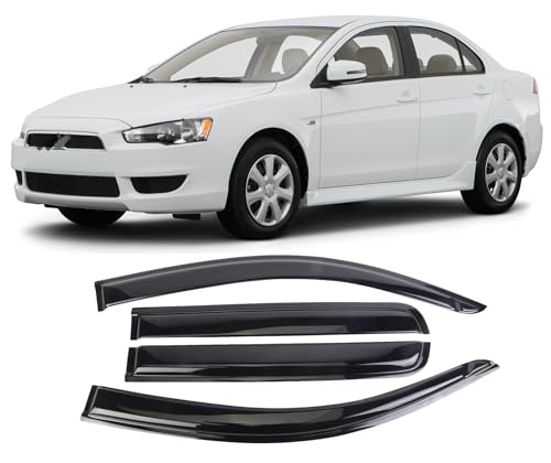 WONSABON Tape-On Window Visors Deflectors Rain Guards 4 Piece Set ‎Compatible with 2008-2017 Mitsubishi Lancer