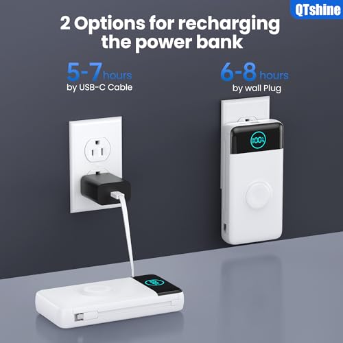 Image of Portable Charger for iPhone, 40800mAh Power Bank with Built-in Cables & AC Wall Plug, 5 Outputs USB C Fast Charging External Battery Pack for iPhone 17 /16 /15 /14, Android, Travel Essential (White)