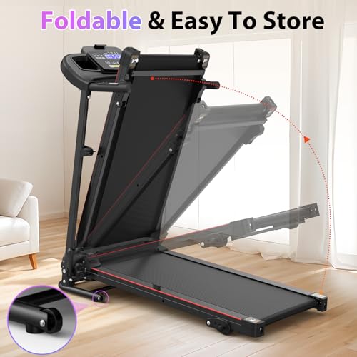 Image of Folding Treadmill for Home, 2.5 HP 12KM /H Electric Walking Pad Treadmill, Compact Portable Small Mini Treadmills for Small Spaces, Foldable Running Machine with Bluetooth, Cup Holder & HEA