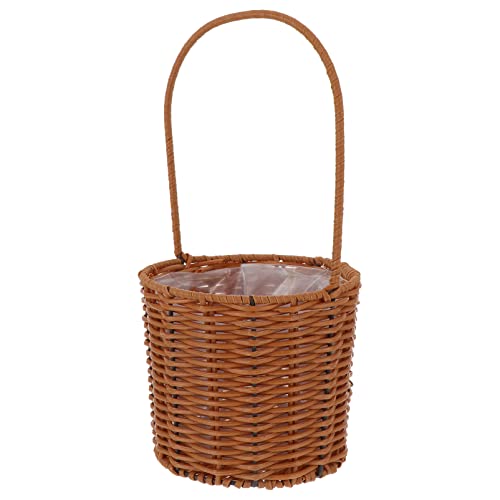 Alipis 1 Pc Canasta De Flores Canasta De Plantas Tapa Decoración De Cesta Floral Juguete Cestas Tejidas Cesta Tejida Para Planta Canasta De Niña Canasta De Mantas Educación Física Brown