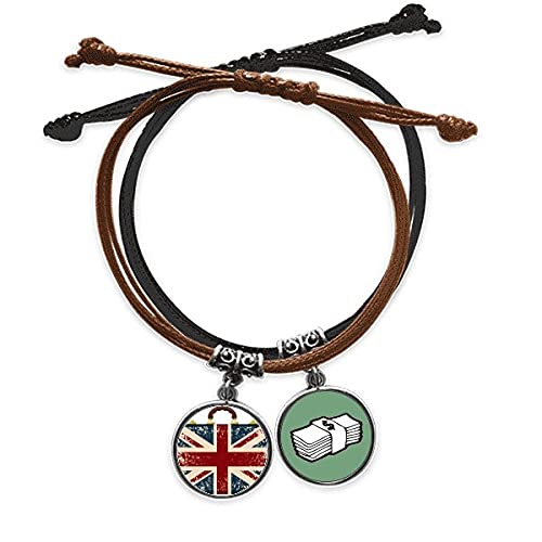 Pulsera de Union Jack con cuerda de mano y cadena de cuero retro británica