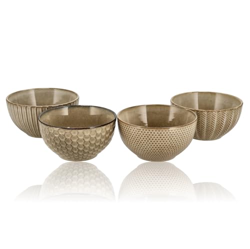 Juego de cuencos de 700 ml por cuenco – Juego de 4 cuencos de barro – Cuencos, cuencos y fruta – Cuencos para sopa sin orejas - Cuencos para servir Platos