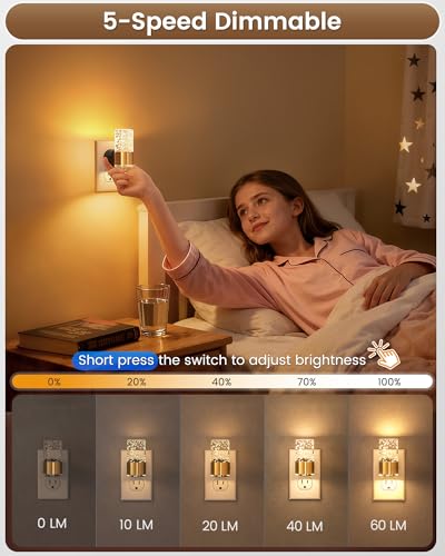 Image of NIORSUN Night Light Plug into Wall, Dimmable Nights Lights with 3 CCT & 5 Brightness Levels, Slim Acrylic Plug in Night Light, Auto Dusk to Dawn Sensor for Stairs, Hallway, Bathroom(4 Pack, Gold)