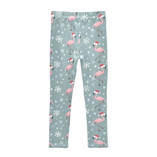 Girls Printed Leggings Yoga Pants Flamingos Santa Hats Pattern for Kids in 4t to 10 Years, 4T2