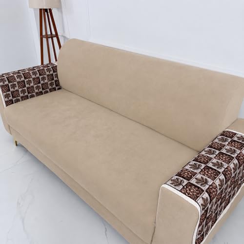 Image of Homerz Premium 'Maharaja Paradise Series' Sofa Cover | Net Fabric Sofa Cover | Washable, Anti-Dust Backed & Wrinkle Resistant Cover (Leafy Checks, 2 pc Armrest, Armrest)