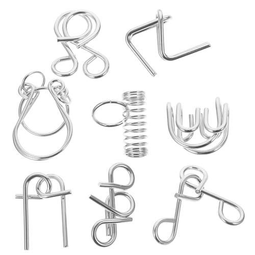BESPORTBLE 8 peças de metal quebra-cabeças cérebro desbloqueio clássico de anéis ligados desafio mental resistente e portátil treino de habilidades analíticas