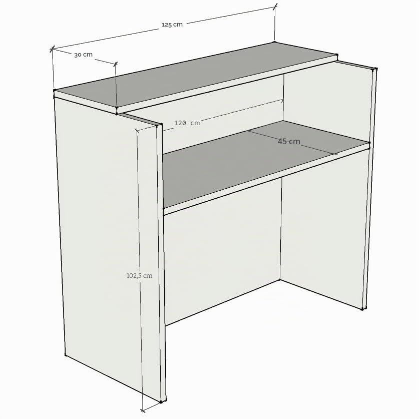 MOSTRADOR de Recepción y Oficina. Fácil Montaje. Laminado con Frontal Color Olmo DE 25mm DE Grosor. Fabricado EN ESPAÑA. Envio a Toda la Península. (125x105x50)