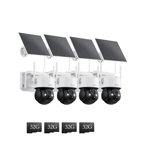 ZOSI C291 4 x 2.5K 4MP Wireless Battery Security Camera Outdoor, Solar Powered Pan/Tilt Camera, 360 View, Human Detect, Auto Track, Color Night Vision, 2-Way Talk, Light Siren Alarm, 32GB Me