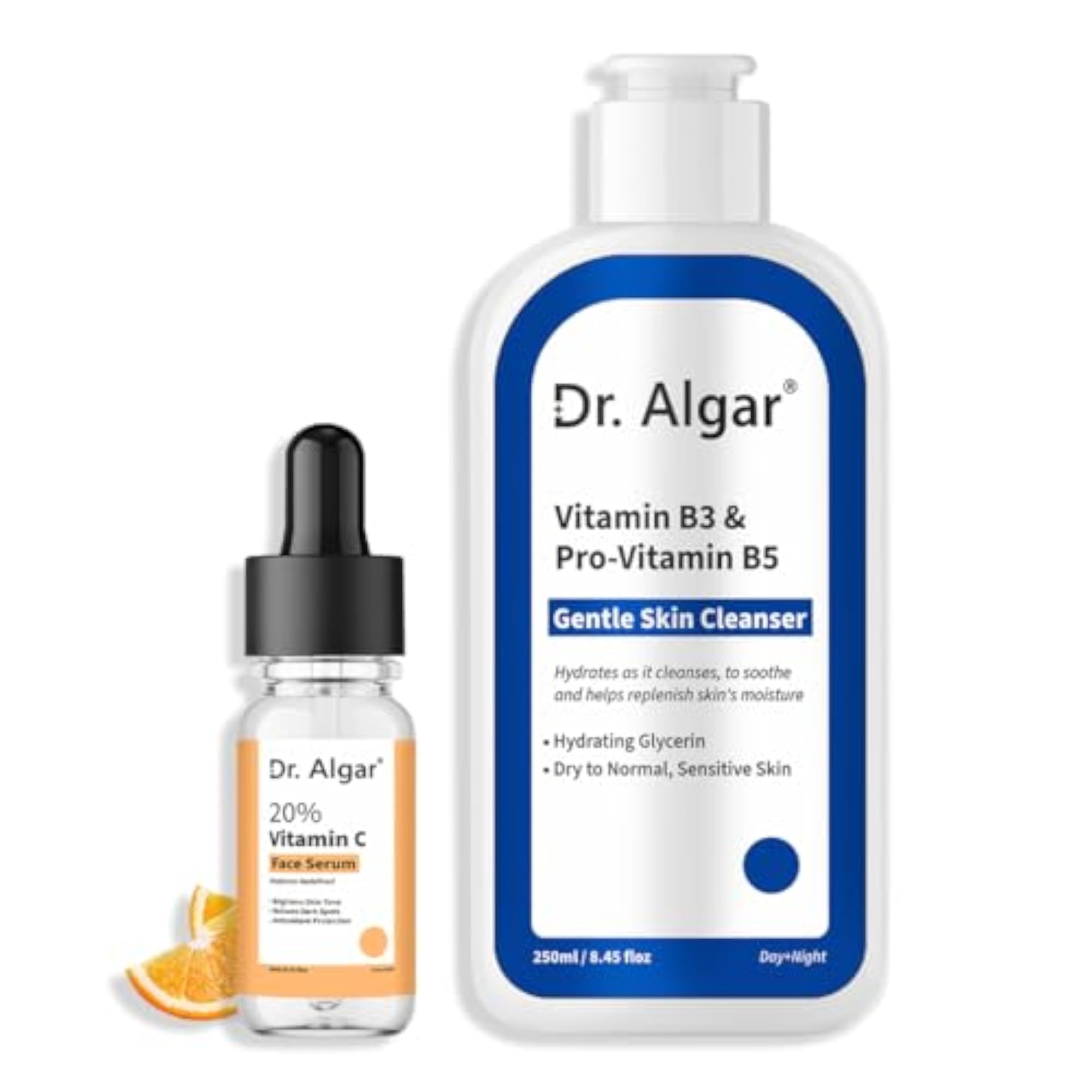 Vitamin C and B5 Face Serum and Cleanser Combo, Brightening Set