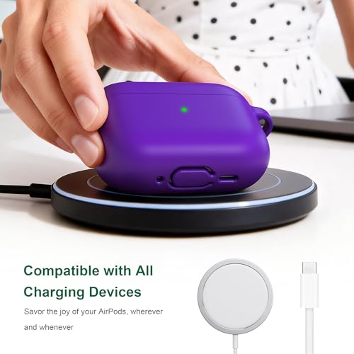 Image of R-fun for AirPods Pro 3 Case (2025), Soft Silicone Protective Case Cover Compatible with Apple AirPods Pro 3rd Generation (USB-C Cable) for Women Men with Cleaning Kit and Keychain, Purple